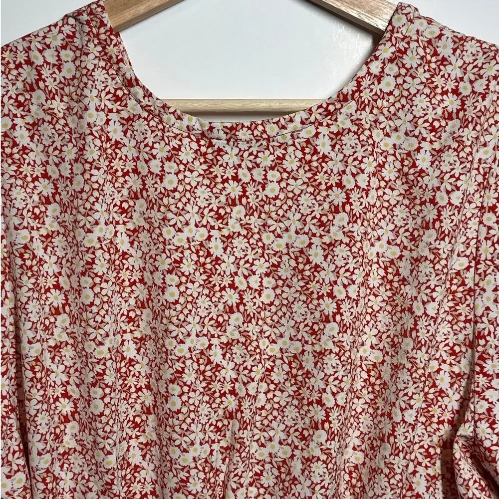 Abercrombie & Fitch Floral Faux Wrap Top Sz XL Short Puff Sleeves Cottagecore